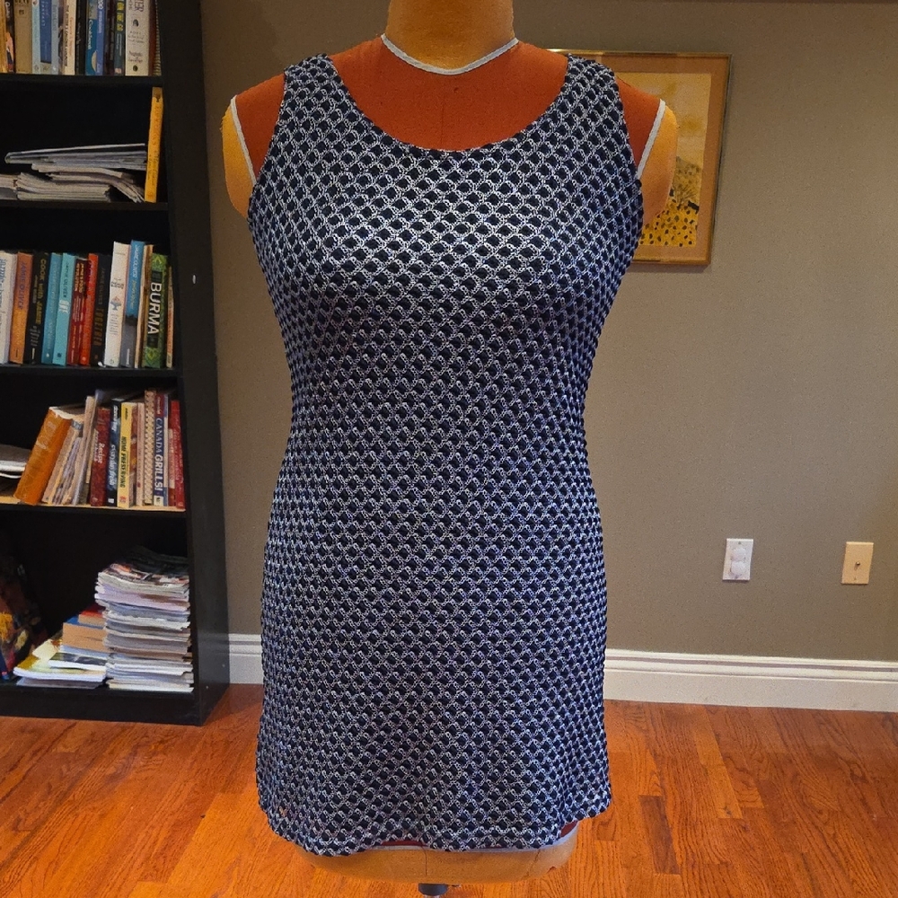 Chic Navy And Silver Patterned Sleeveless Dress